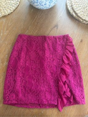Lovers + Friends Fuchsia Lace Ruffle Mini Skirt